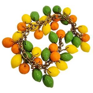 Vintage Glass Fruit Cha-Cha Bracelet Citrus Lemons Oranges Limes 1950s